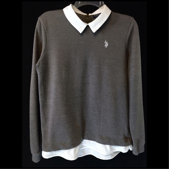 U.S. Polo Assn. Tops - U.S. POLO ASSN. Knit Gray Long Sleeve w/ White MED
